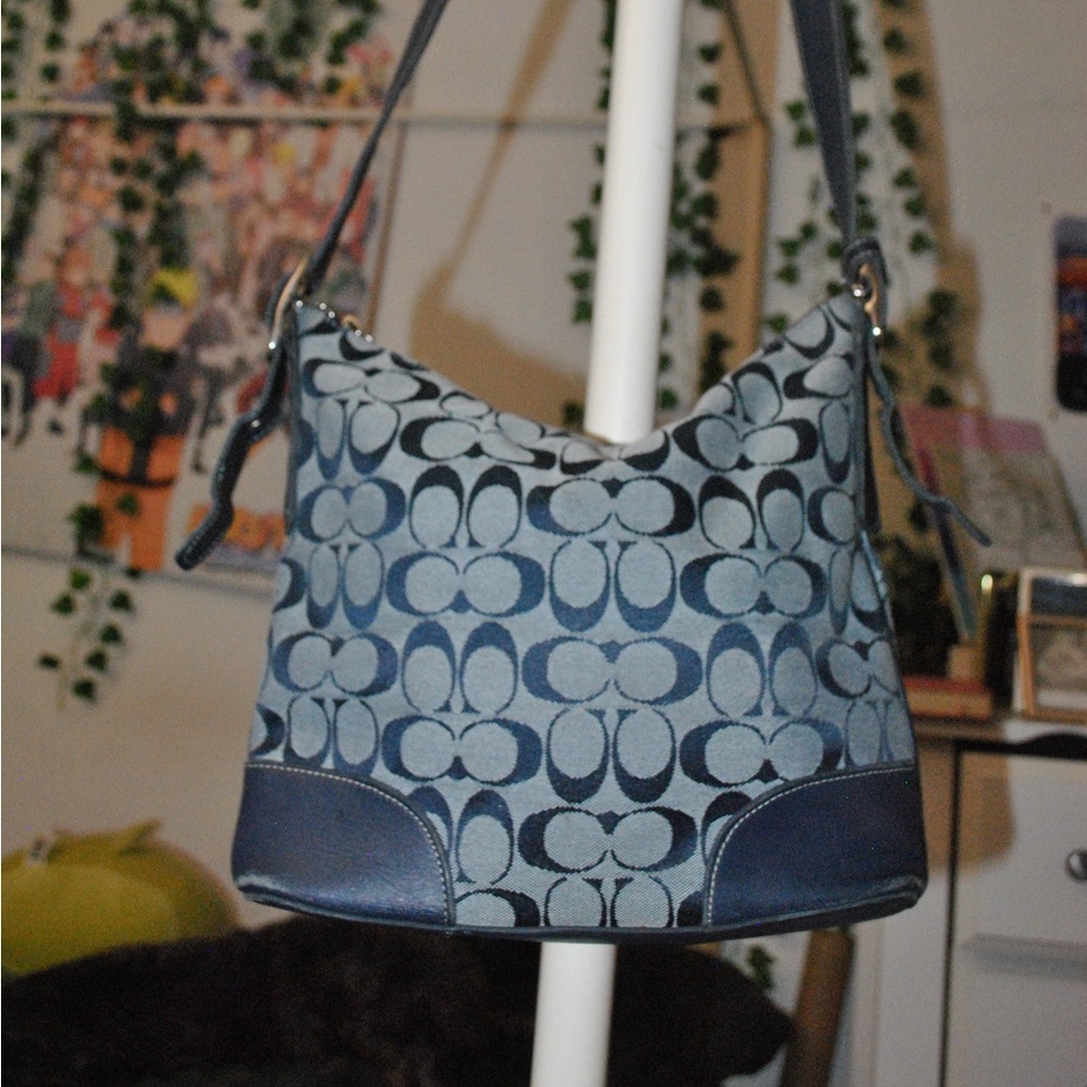 Coach Blue and Gray Patterned Shoulder Bag